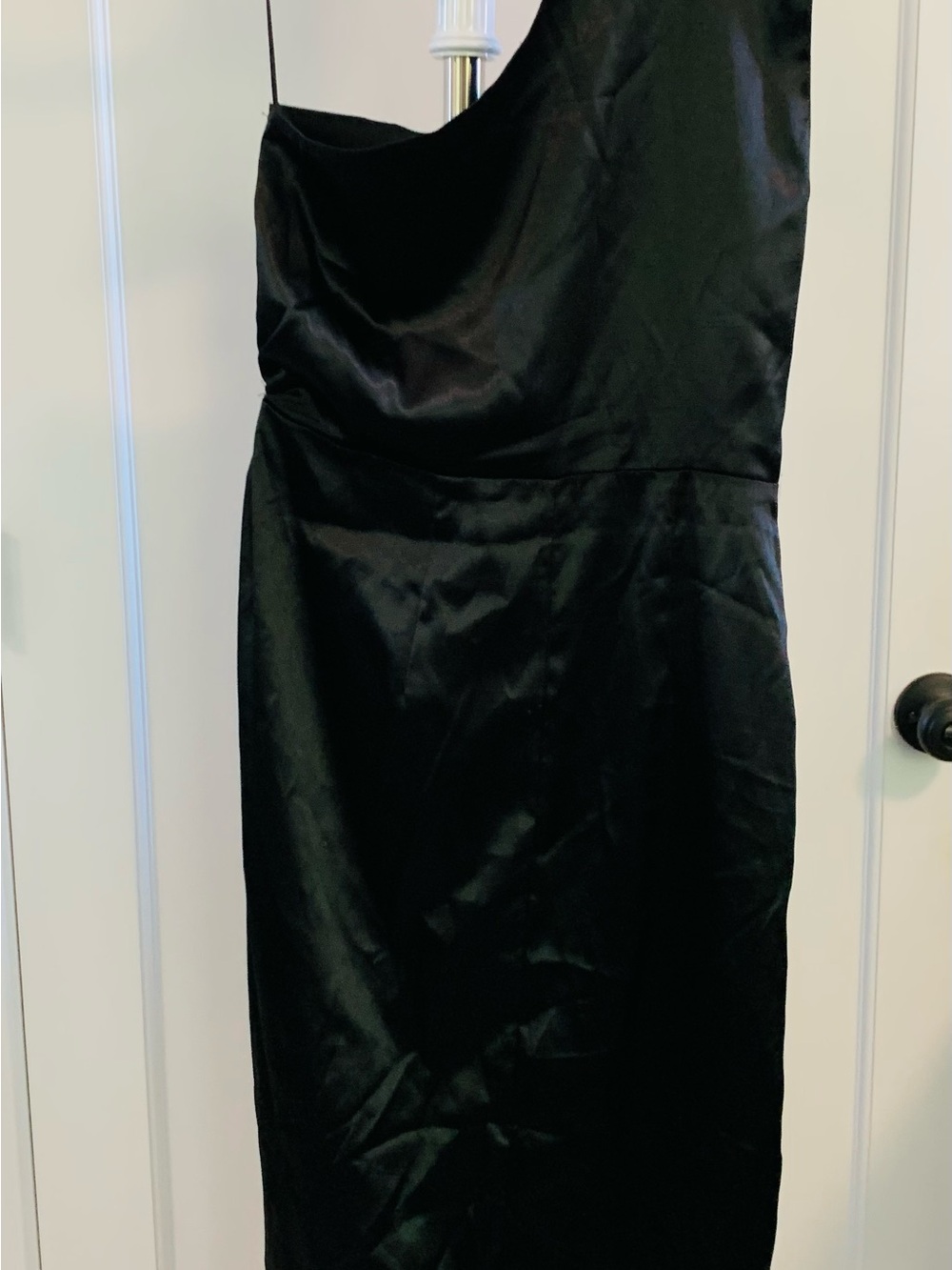 French Connection One-Shoulder Black Satin Dress Sz 4